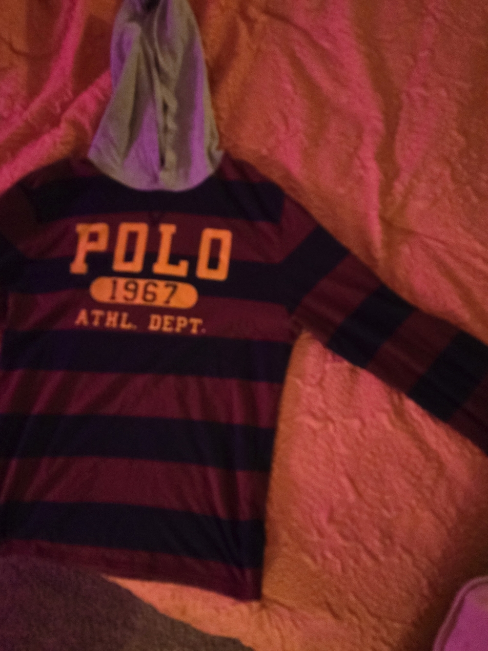 Polo by Ralph Lauren Burgundy & Navy Striped Hooded Long Sleeve